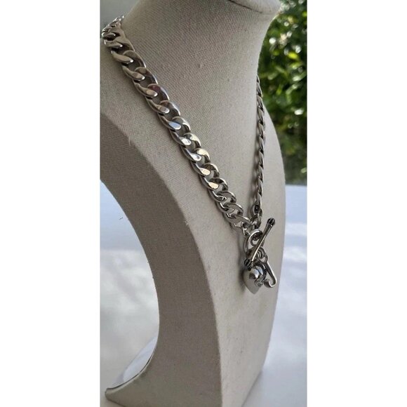 Juicy Couture Logo Heart J Charms Silver Tone Chain Link Toggle Necklace 17” - Picture 8 of 16